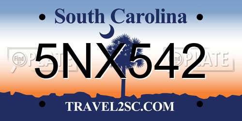 5NX542 South Carolina License Plate