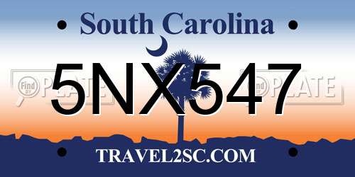 5NX547 South Carolina License Plate