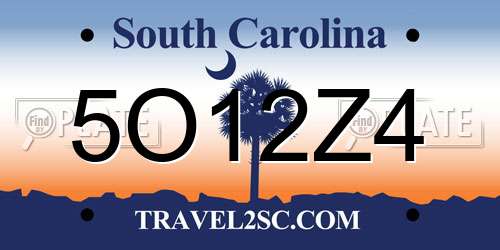 5O12Z4 South Carolina License Plate