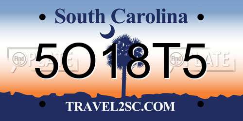 5O18T5 South Carolina License Plate