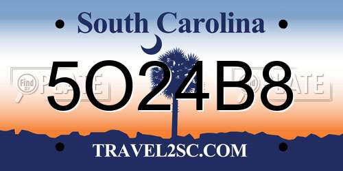 5O24B8 South Carolina License Plate