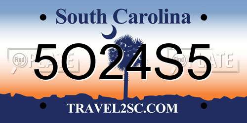 5O24S5 South Carolina License Plate