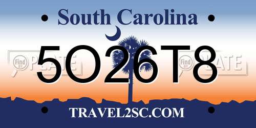 5O26T8 South Carolina License Plate