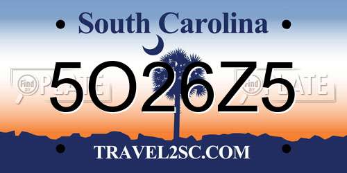 5O26Z5 South Carolina License Plate