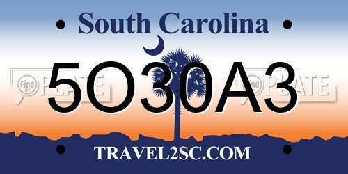 5O30A3 South Carolina License Plate