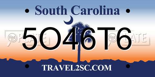 5O46T6 South Carolina License Plate