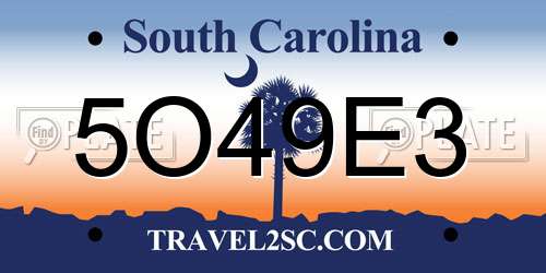 5O49E3 South Carolina License Plate