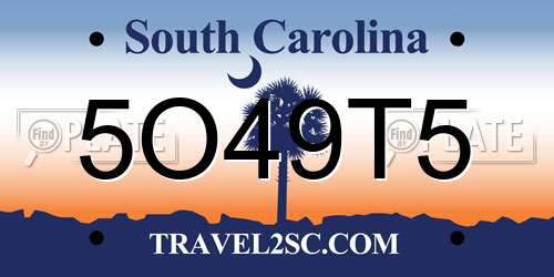 5O49T5 South Carolina License Plate