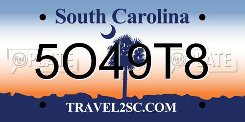 5O49T8 South Carolina License Plate