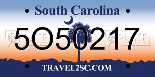 5O50217 South Carolina License Plate