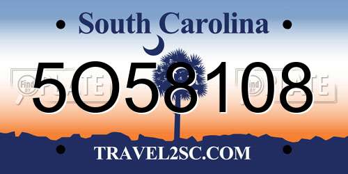 5O58108 South Carolina License Plate