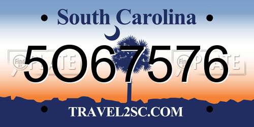 5O67576 South Carolina License Plate
