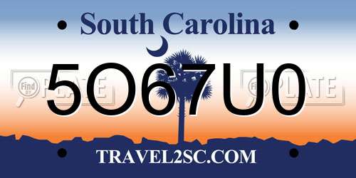 5O67U0 South Carolina License Plate