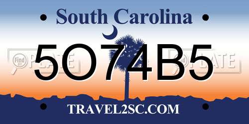 5O74B5 South Carolina License Plate