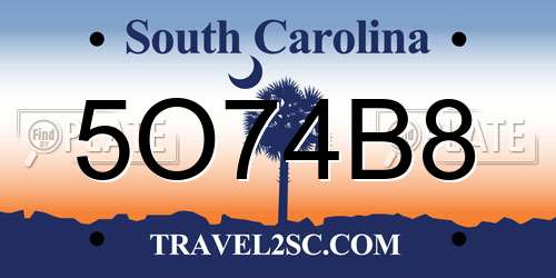 5O74B8 South Carolina License Plate