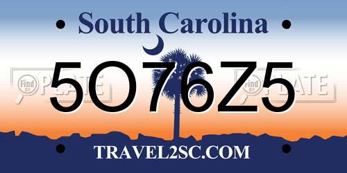 5O76Z5 South Carolina License Plate