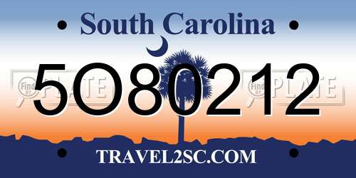 5O80212 South Carolina License Plate