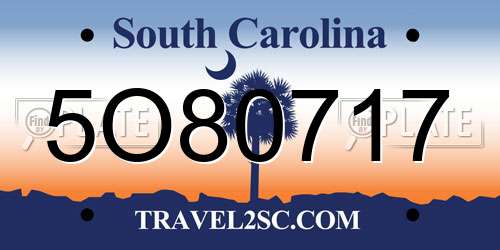 5O80717 South Carolina License Plate