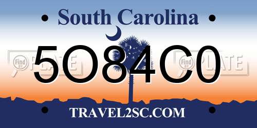 5O84C0 South Carolina License Plate