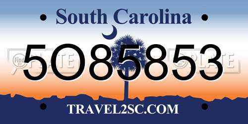 5O85853 South Carolina License Plate