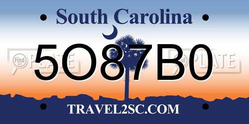 5O87B0 South Carolina License Plate