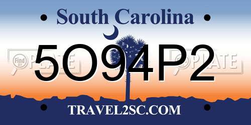 5O94P2 South Carolina License Plate