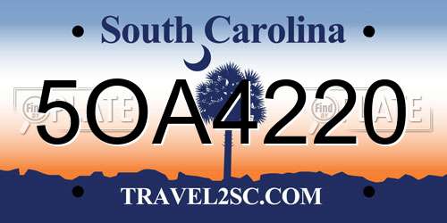5OA4220 South Carolina License Plate