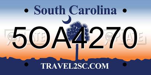 5OA4270 South Carolina License Plate