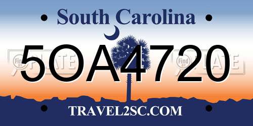 5OA4720 South Carolina License Plate