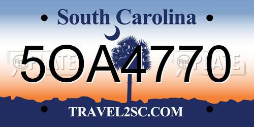 5OA4770 South Carolina License Plate
