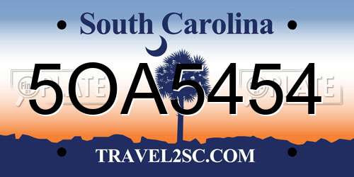 5OA5454 South Carolina License Plate