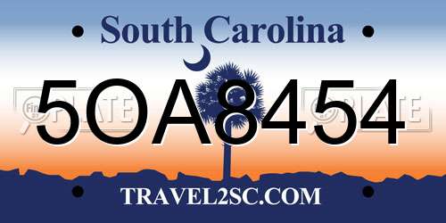 5OA8454 South Carolina License Plate