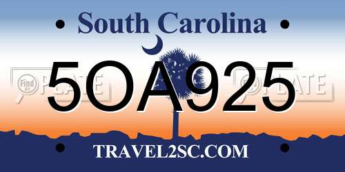 5OA925 South Carolina License Plate