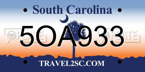 5OA933 South Carolina License Plate