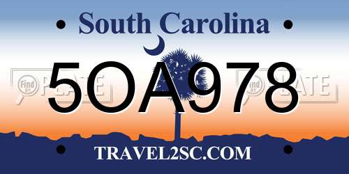 5OA978 South Carolina License Plate