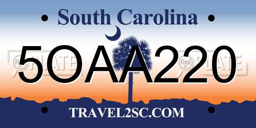 5OAA220 South Carolina License Plate