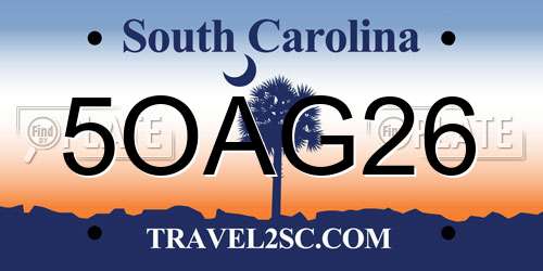 5OAG26 South Carolina License Plate