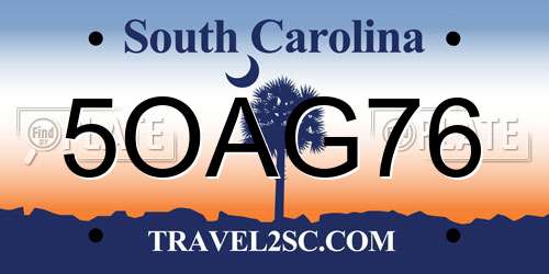 5OAG76 South Carolina License Plate