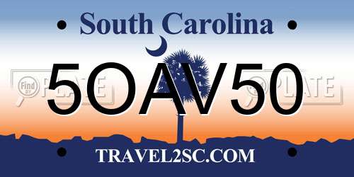 5OAV50 South Carolina License Plate