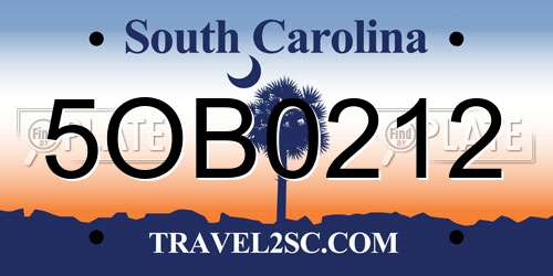5OB0212 South Carolina License Plate