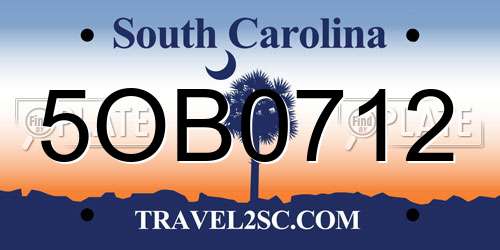 5OB0712 South Carolina License Plate