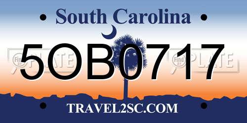 5OB0717 South Carolina License Plate