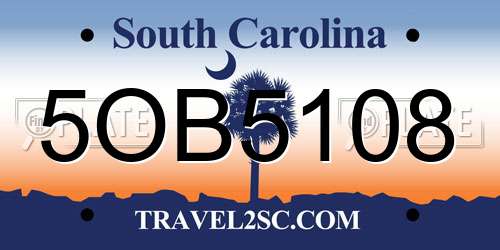 5OB5108 South Carolina License Plate