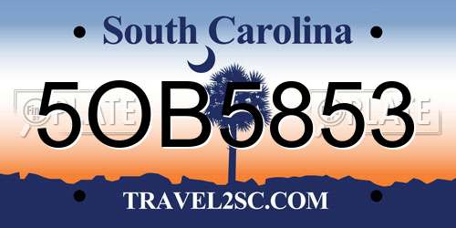 5OB5853 South Carolina License Plate