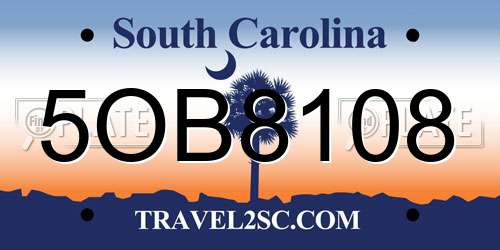 5OB8108 South Carolina License Plate