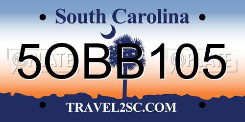 5OBB105 South Carolina License Plate