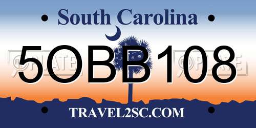 5OBB108 South Carolina License Plate