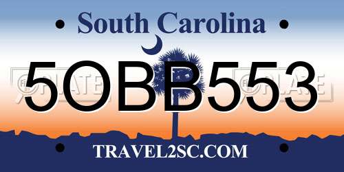 5OBB553 South Carolina License Plate