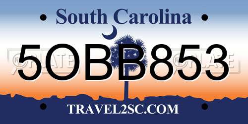 5OBB853 South Carolina License Plate