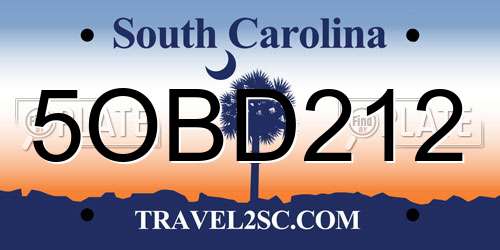 5OBD212 South Carolina License Plate